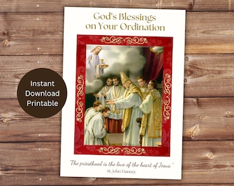 Biglietto di ordinazione sacerdotale, auguri cattolici d'epoca (download immediato)