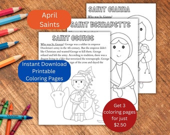 Printable Saint Coloring Pages, April Saints Pictures to Color, St. George, St. Bernadette, St. Gianna, Catholic Saints Activity