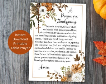 Thanksgiving Printable Table Prayer, Catholic Prayer, Grace Before Meal, Catholic Thanksgiving, 5x7 Printable, Instant Download