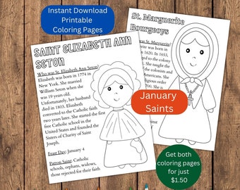 January Saints Coloring Pages / Printable Saint Coloring / St. Elizabeth Ann Seton / St. Marguerite Bourgeoys / Catholic Saints