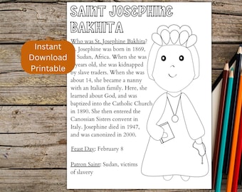 St. Josephine Bakhita Coloring Page, Printable Saint Coloring Picture, Catholic Coloring for Kids, Saint Activity, Instant Download