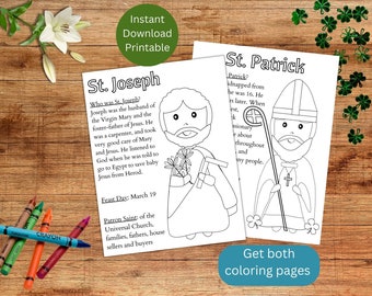 Printable Saint Coloring Pages, March Saints Pictures to Color, St. Joseph and St. Patrick, Catholic Saints Activity