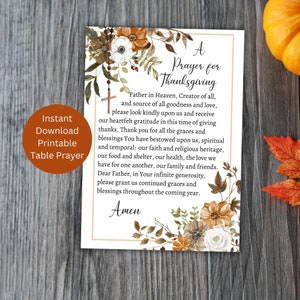 Afdrukbaar tafelgebed Thanksgiving, katholiek gebed, genade voor de maaltijd, katholieke Thanksgiving, 5 x 7 afdrukbaar, Instant Download