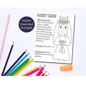 St. Lucy Printable Coloring Page, Catholic Kid&#39;s Activity, Advent Coloring, Saint Activity, Instant Download