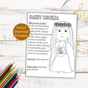 St. Cecilia Coloring Page / Printable Coloring Page / Saint Coloring Page / Catholic Coloring Page
