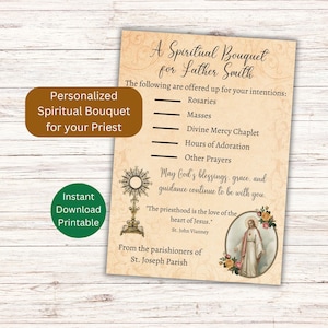 Carta stampabile bouquet spirituale sacerdote personalizzato / Regalo cattolico / Carta di preghiera / Regalo spirituale / Carta cattolica / Carta spirituale / Carta sacerdote