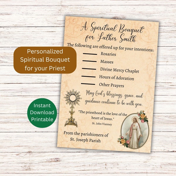 Custom Priest Spiritual Bouquet Printable Card / Catholic Gift / Prayer Card / Spiritual Gift / Catholic Card / Spiritual Card / Priest Card