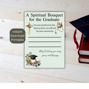 Carte imprimable bouquet spirituel de remise des diplômes, cadeau de remise des diplômes catholique, carte de prière catholique, téléchargement immédiat