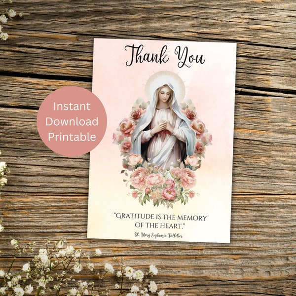 Printable Catholic Thank You Card, Virgin Mary Card, Saint Quote Greeting, Catholic Gratitude, Instant Download