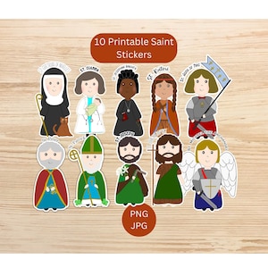 Paquete de pegatinas imprimibles de santos católicos / santas femeninas / santos masculinos / pegatinas imprimibles / pegatinas católicas / imprimir y cortar