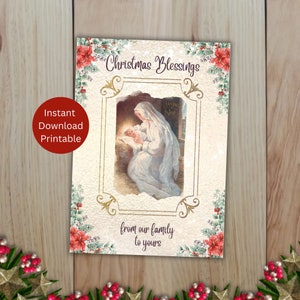 Katholische druckbare Weihnachtskarte, Weihnachtssegen, Krippe, Maria und Jesuskind, zum sofortigen Download