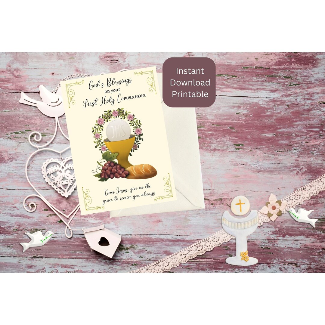 First Holy Communion Card, Printable Catholic Sacrament Greeting ...