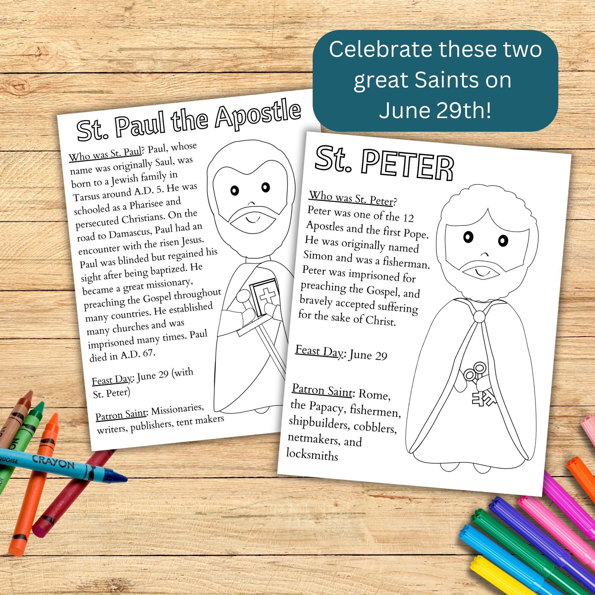 Printable Saint Peter and Saint Paul Coloring Pages, Catholic Saints Activity, June Saints ...