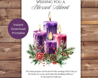 Printable Advent Blessing Card, Catholic Greeting Notecard to Prepare for Christmas, Instant Download