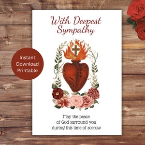 Catholic Printable Sympathy Card, Loss of Loved One, Bereavement or Condolence Card, With Deepest Sympathy, Instant Download