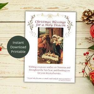 Carte de Noël pour diacre, carte imprimable catholique, voeux de la Nativité de diacre, bénédictions de Noël, téléchargement immédiat