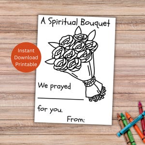 Tarjeta para colorear imprimible de un ramo espiritual, hoja para colorear católica para niños, regalo de oración de un niño, imprimible para colorear, descarga instantánea