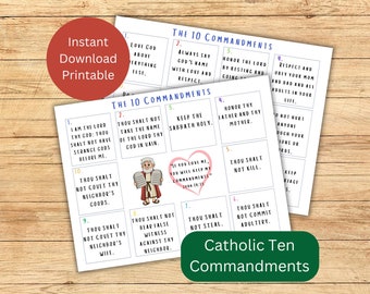 Catholic Ten Commandments for Kids, Catholic Printable Poster, Faith Formation, Catholic Catechism, Instant Download