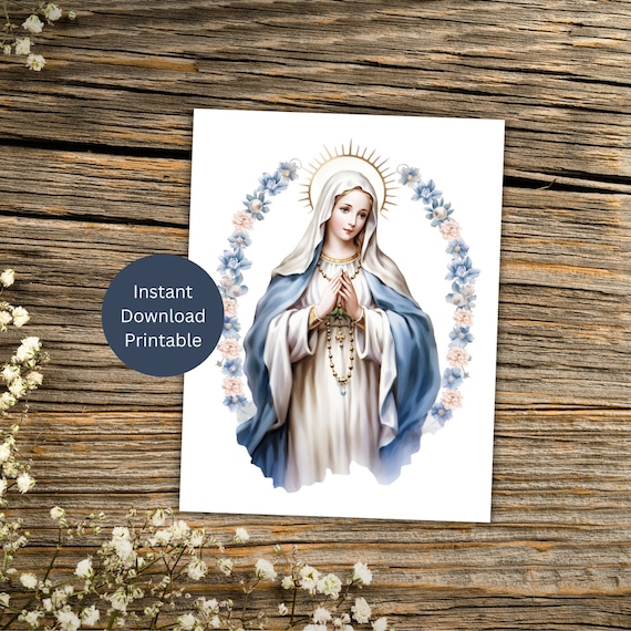 Printable Catholic All Occasion Card, Virgin Mary Card, Catholic Greeting, Marian Notecard, Instant Download