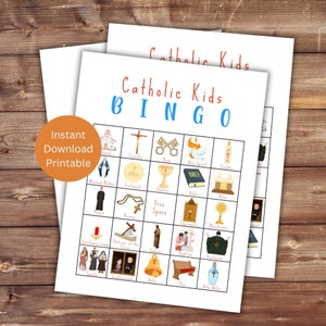 Bingo católico, cartões de bingo para impressão, atividade infantil católica, jogo de educação religiosa, jogo de festa, download instantâneo