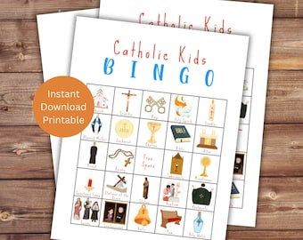 Catholic Bingo, Printable Bingo Cards, Catholic Kid&#39;s Activity, Religious Education Game, Party Game, Instant Download