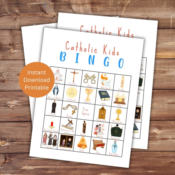 Catholic Bingo, Printable Bingo Cards, Catholic Kid's Activity, Religious Education Game, Party Game, Instant Download