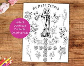 Mary Garden Printable Coloring Page, Catholic Kid's Activity, Instant Download