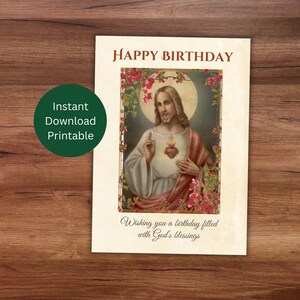 Afdrukbare katholieke verjaardagskaart, groet heilig hart van Jezus, verjaardags zegeningen, katholieke groet, Instant Download