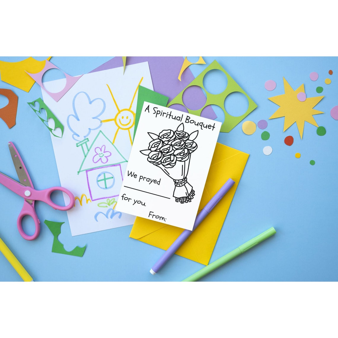 Spiritual Bouquet Printable Card / Spiritual Bouquet Coloring Card ...