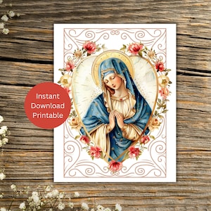 Kaart alle gelegenheid Marian afdrukbare kaart, Maagd Maria-kaart, katholieke groet, Mary Notecard, Instant Download