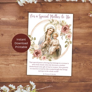Katholische Baby-Dusche-Karte, werdende Mutter Karte, Maria und Jesus Gruß, neues Baby, Heiliges Zitat, Instant Download