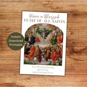 Karta do druku na Dzień Wszystkich Świętych, Karta z pozdrowieniami katolickimi, Prezent dla świętego, Życzenia liturgiczne, Natychmiastowe pobieranie