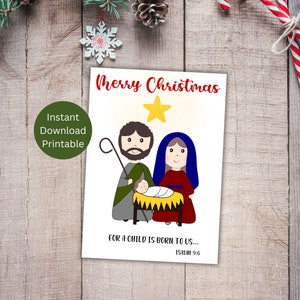 Holy Family Printable Christmas Card, Catholic Nativity Greeting, Christian Christmas, Catholic Card for Kids, Instant Download