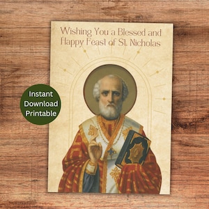 St. Nikolaus Tag druckbare Karte, Katholischer Gruß, Advent Heiliger, Katholischer Festtag, Sofort Download