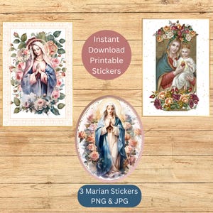 Marian-stickers, afdrukbare Maria-stickers, katholieke heilige, Maria PNG, Maria JPEG, afdrukken en knippen