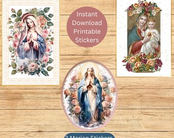 Pegatinas marianas imprimibles, pegatinas católicas para diarios y cuadernos, pegatinas digitales de fe, descarga instantánea.