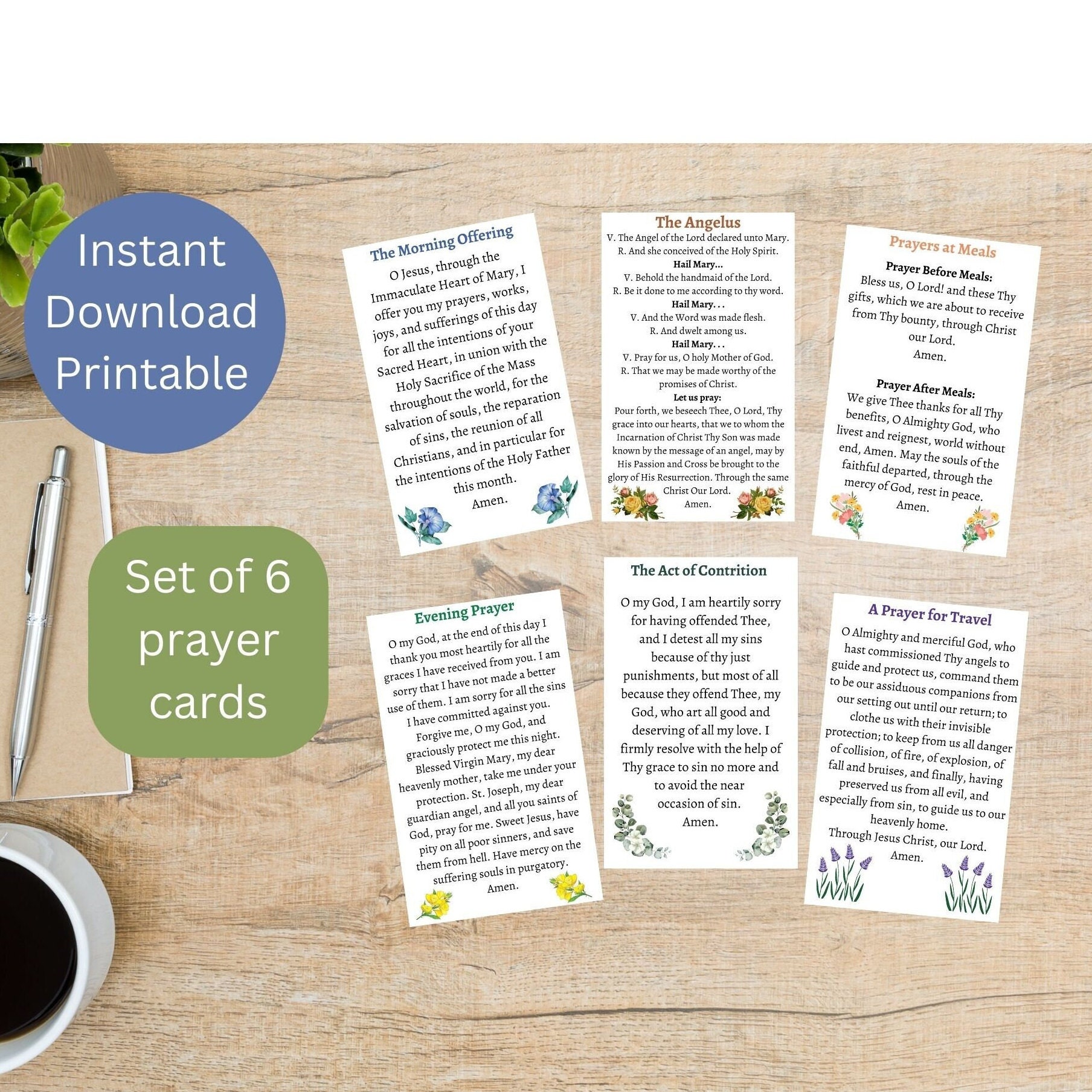 Catholic Printable Prayer Cards, Morning Offering, Angelus, Act of ...