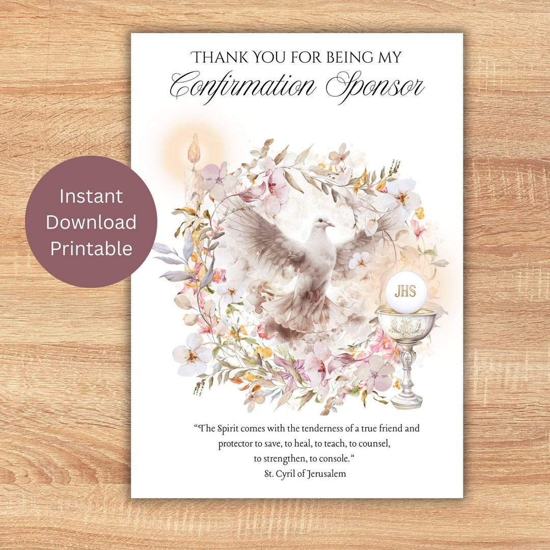 Printable Thank You Card for Confirmation Sponsor, Sacrament Instant ...