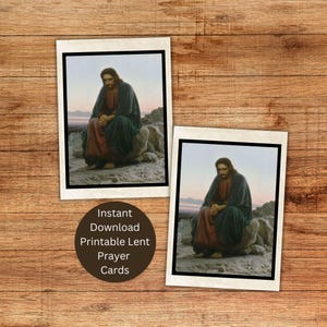 Cartes de prière pour le carême, carte sainte catholique, cartes de carême imprimables, Jésus dans le désert, téléchargement immédiat