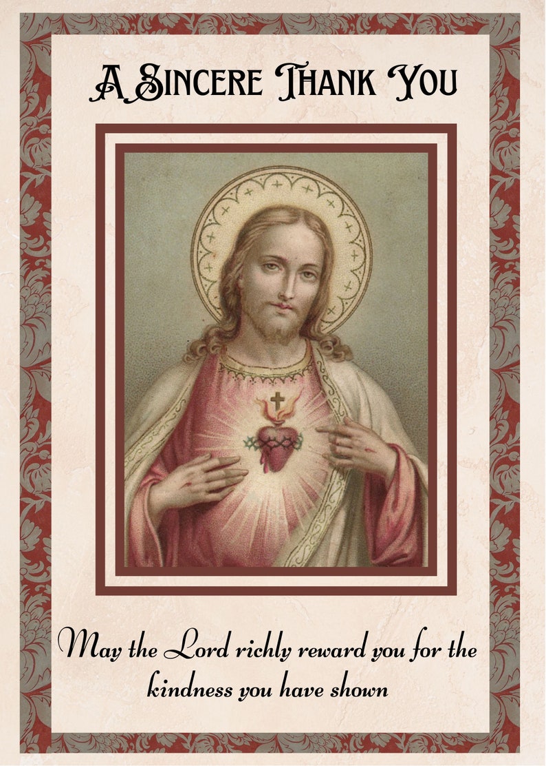 Catholic Printable Thank You Card, Sacred Heart of Jesus Greeting ...