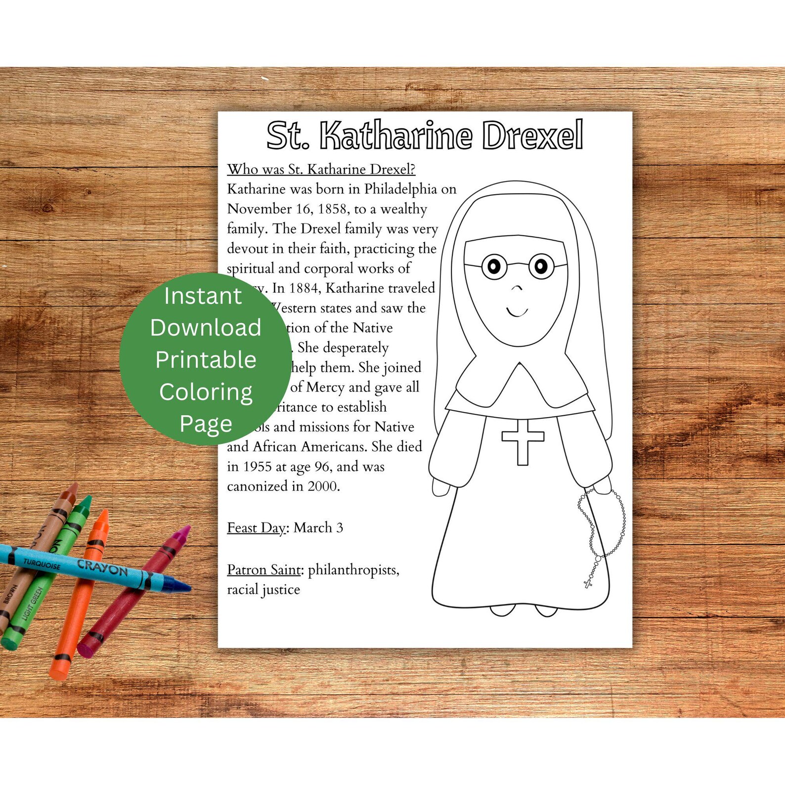 St. Katharine Drexel Coloring Page, Printable Saint Coloring, Catholic ...