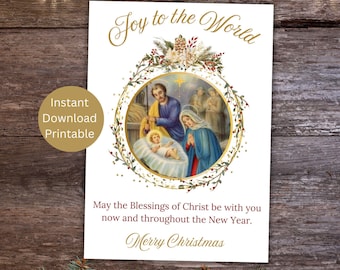Printable Catholic Christmas Card, Holy Family Card, Catholic Christmas, Nativity Greetings, Merry Christmas, Instant Download