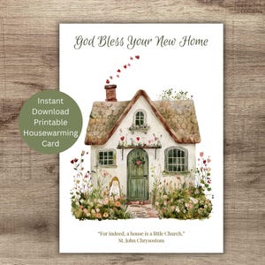 Catholic Housewarming Printable Card, New Home Card, Catholic House Greeting, God&#39;s Blessings Home, New Homeowners Gift, Instant Download