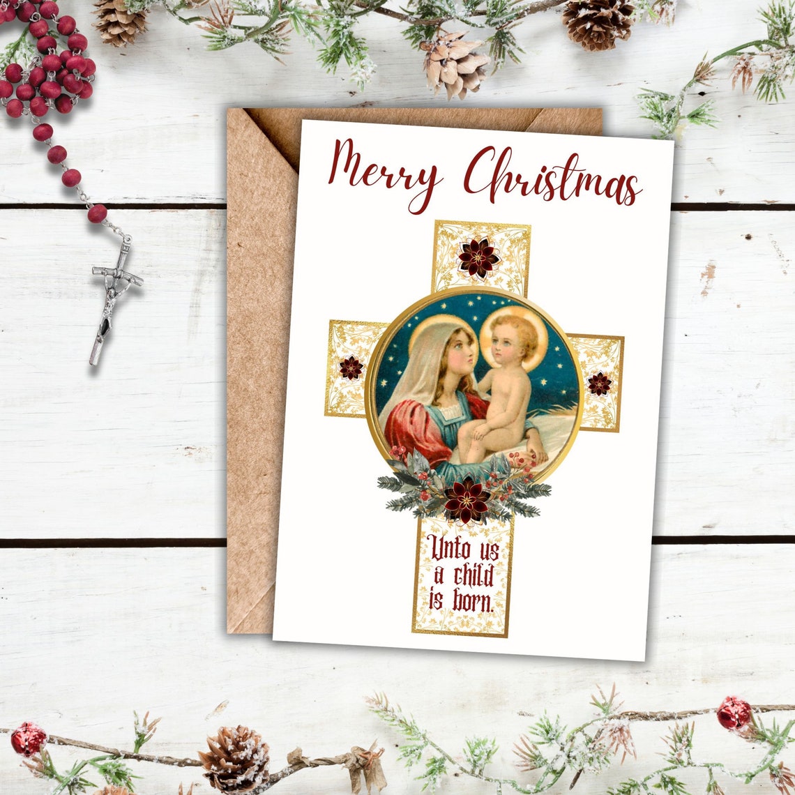 Printable Catholic Christmas Card, Nativity Greeting, Mary and Baby ...