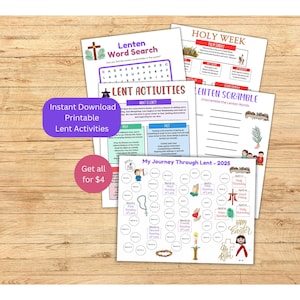 Lent Activities Printable Bundle, Catholic Kids Lent, Lent Calendar, Lenten Games, Holy Week, Instant Download