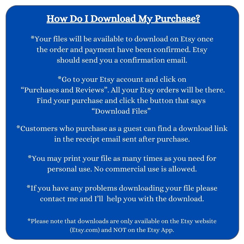Pode incluir: Texto azul e branco sobre um fundo azul claro com instru&ccedil;&otilde;es sobre como baixar uma compra do Etsy. O texto inclui as frases "Como fa&ccedil;o para baixar minha compra?" e "Baixar arquivos".