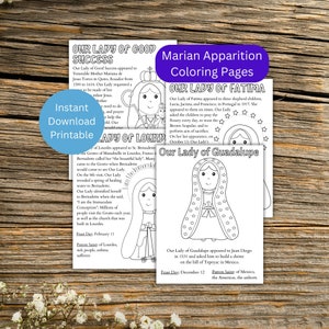 Marian Apparitions Coloring Pages, Printable Mary Coloring, Catholic Kid&#39;s Activity, Our Lady Printables, Instant Download