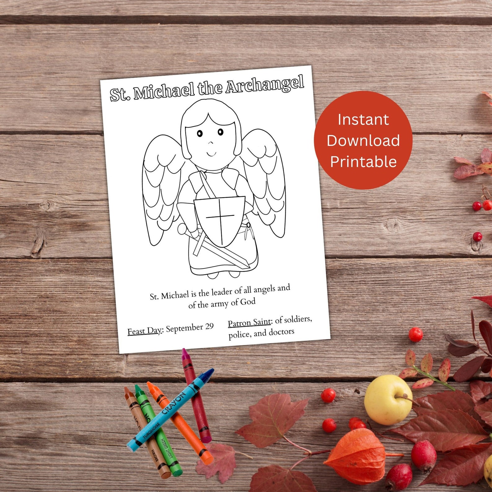 St. Michael the Archangel Coloring Page / Printable Saint Coloring Page