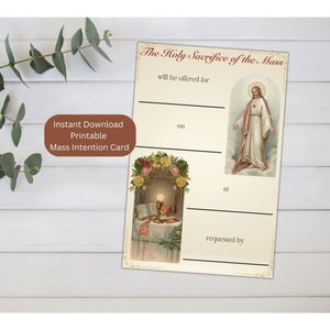 Carta di intenzione di massa / Carta di messa cattolica / Carta di messa stampabile / Regalo spirituale / Carta cattolica / Carta spirituale
