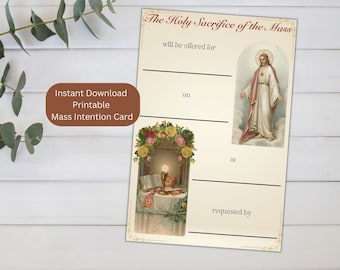 Mass Intention Card / Catholic Mass Card / Printable Mass Card / Spiritual Gift / Catholic Card / Spiritual Card